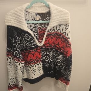 Pilcro V-Neck Sweater in Red, Black, and White